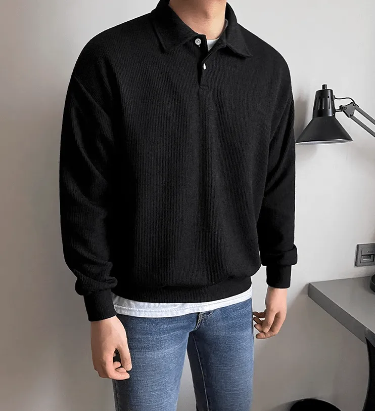 Chicmy-2026 Fall Outfits Christmas Thanksgiving Gift New Year's Eve Outfits nye Outfits chic. 11028 CORDUROY KNIT POLO LONGSLEEVE SWEATER