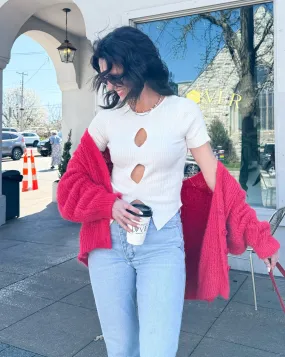MEROKEETY Short Sleeve Slim Knit Y2K Cutout Crop Top