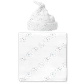 Muslin Swaddle Blanket and Hat Gift Set - Doggie, Pastel Blue, Newborn