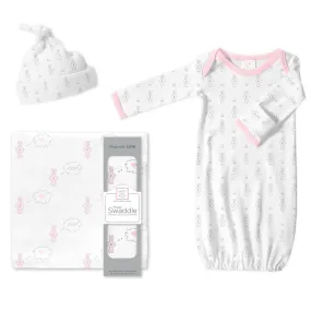 Muslin Swaddle, Pajama Gown and Hat Gift Set - Bunnie, Pastel Pink, Newborn