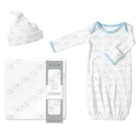 Muslin Swaddle, Pajama Gown and Hat Gift Set - Doggie, Pastel Blue, Newborn
