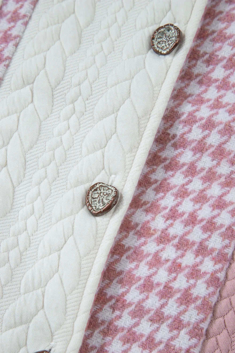 Pink Houndstooth Colour Contrast Textured Patchwork Loose Shacket