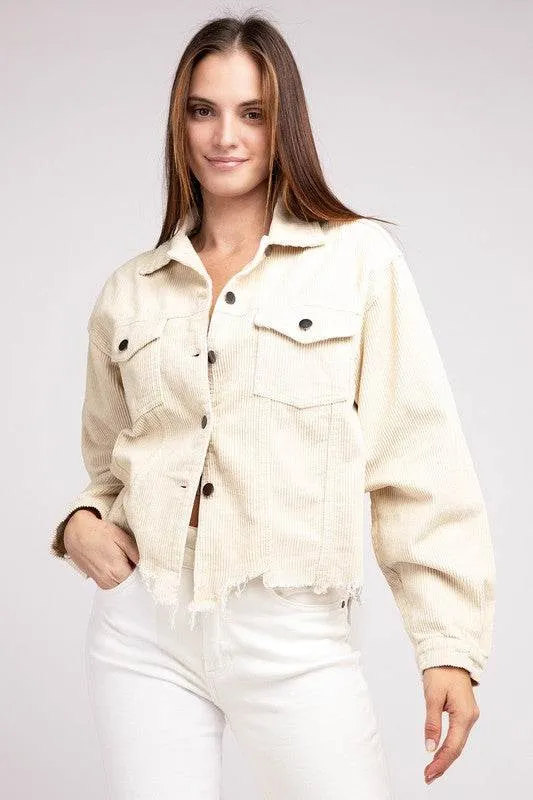 POL Oversized Ribbed Front Pocket Long Sleeves Shacket