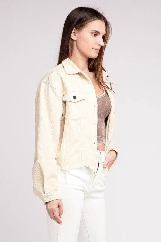 POL Oversized Ribbed Front Pocket Long Sleeves Shacket