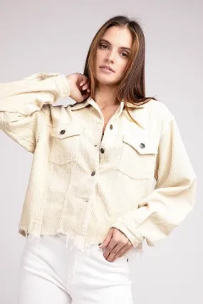 POL Oversized Ribbed Front Pocket Long Sleeves Shacket