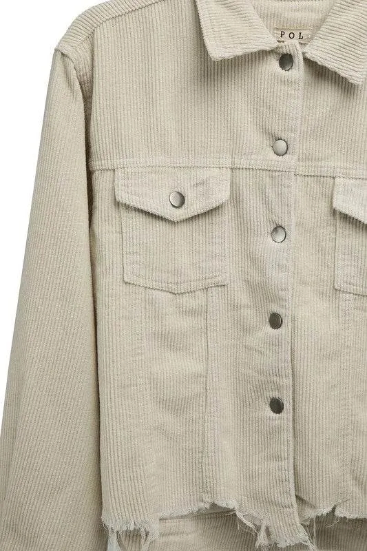 POL Oversized Ribbed Front Pocket Long Sleeves Shacket