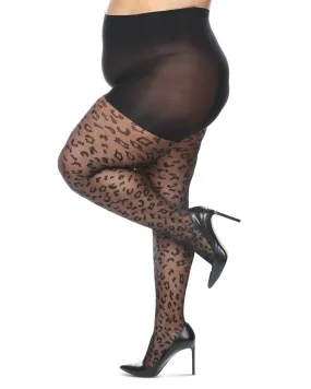 Women's Curvy Leopard Sheer Nylon Control Top Tights
