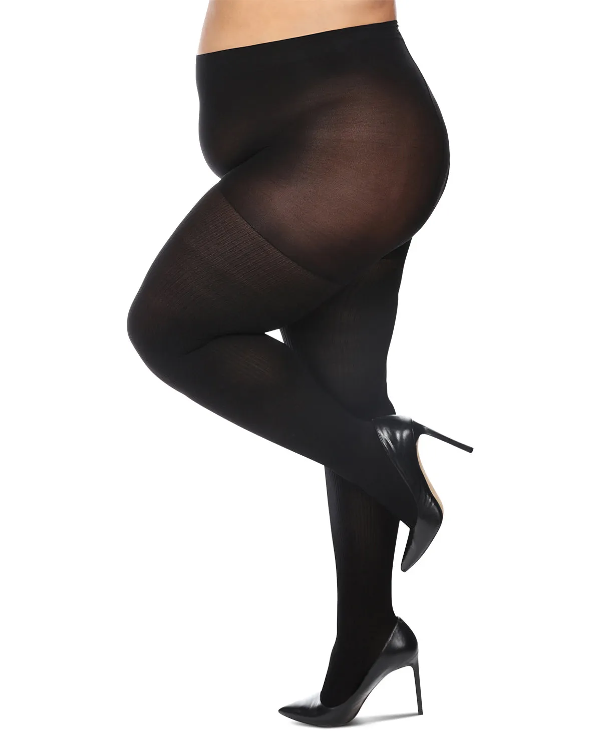 Women's Curvy Twin Rib Opaque Nylon Control Top Tights
