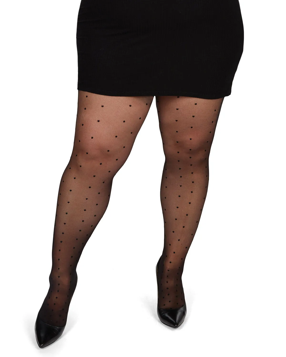 Women's Pindot Sheer Curvy Control Top Tights
