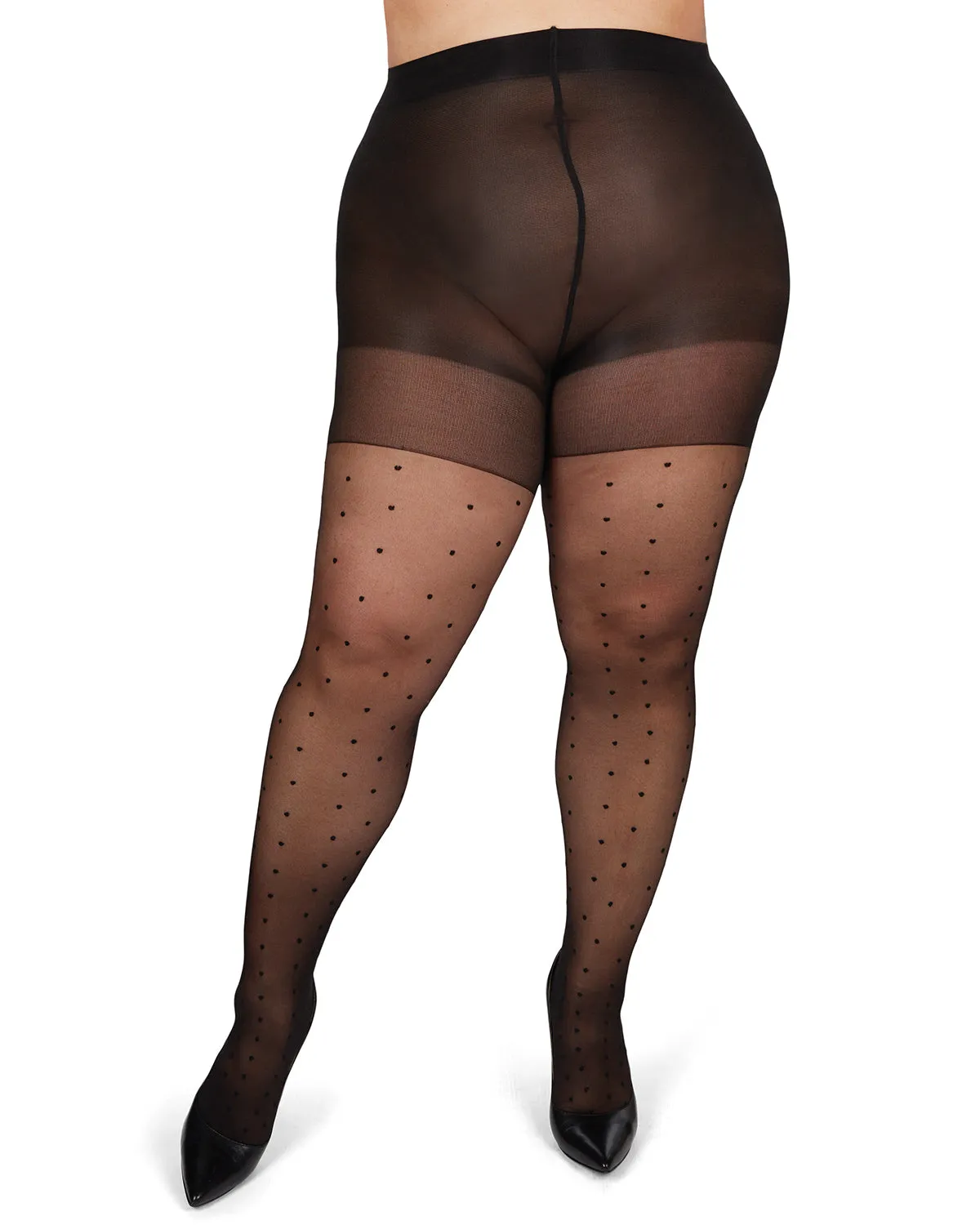 Women's Pindot Sheer Curvy Control Top Tights