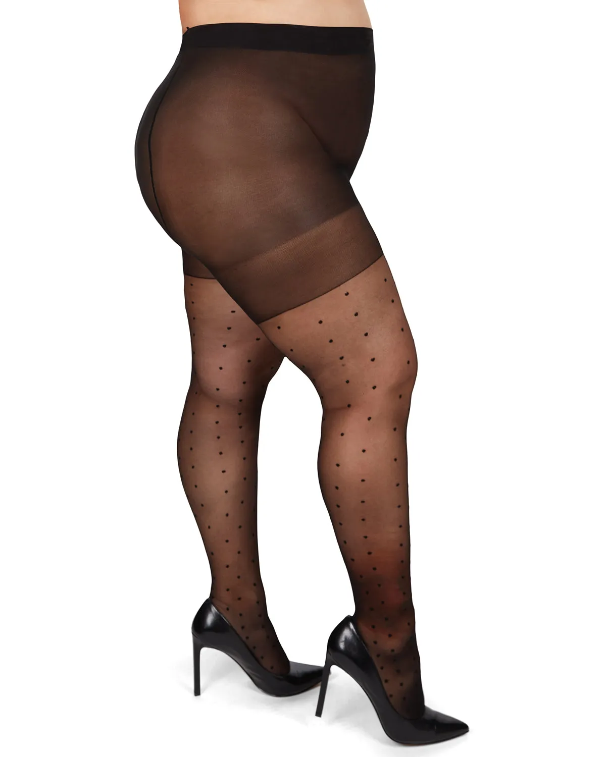 Women's Pindot Sheer Curvy Control Top Tights