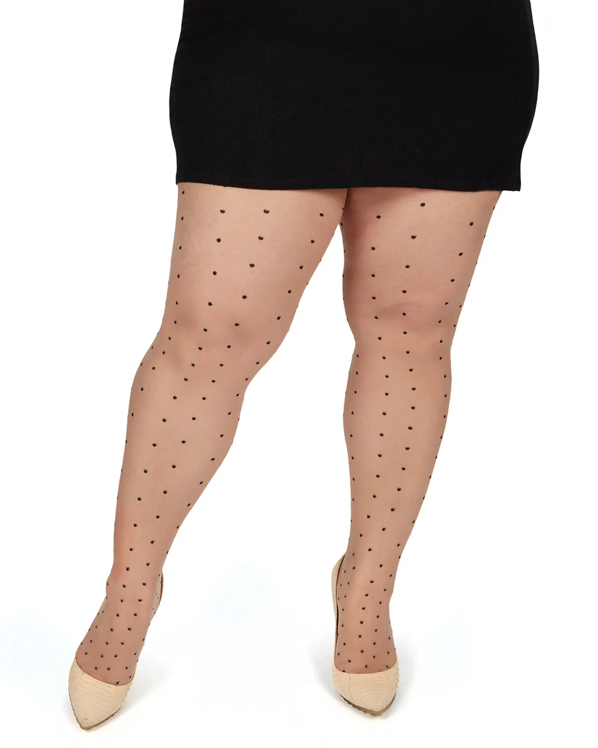 Women's Pindot Sheer Curvy Control Top Tights