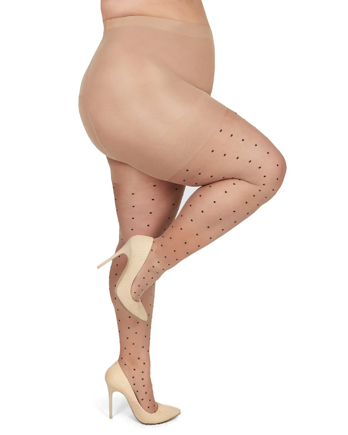Women's Pindot Sheer Curvy Control Top Tights