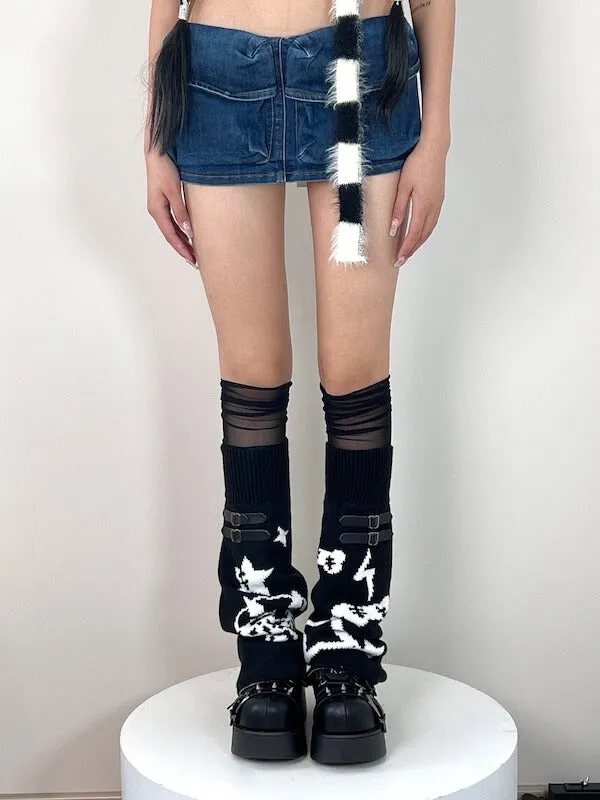 Y2k devil star mesh patchwork leg warmers