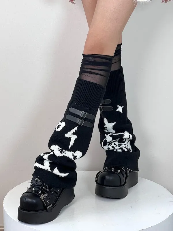 Y2k devil star mesh patchwork leg warmers